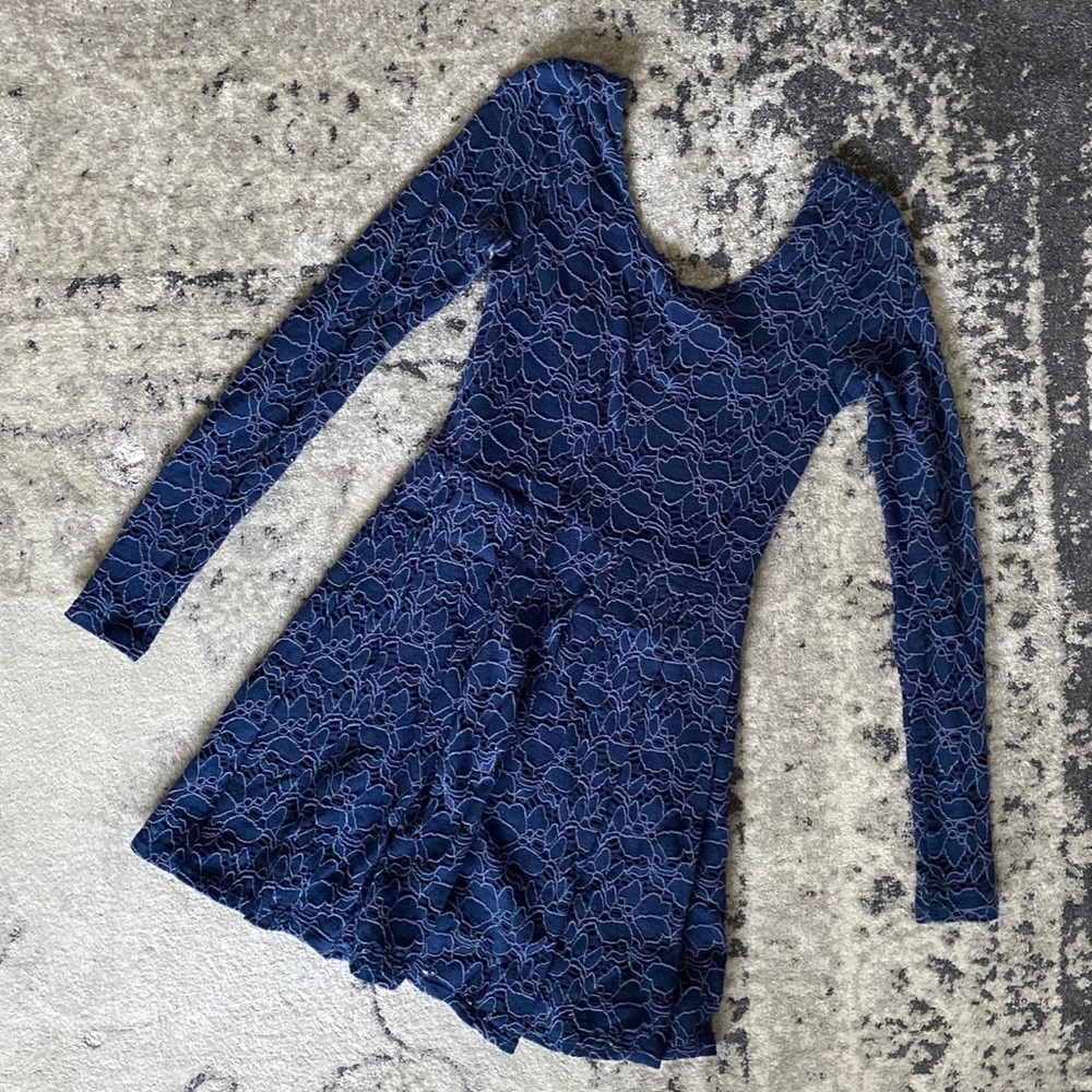 Free People Navy Rose Garden Long Sleeve Dress